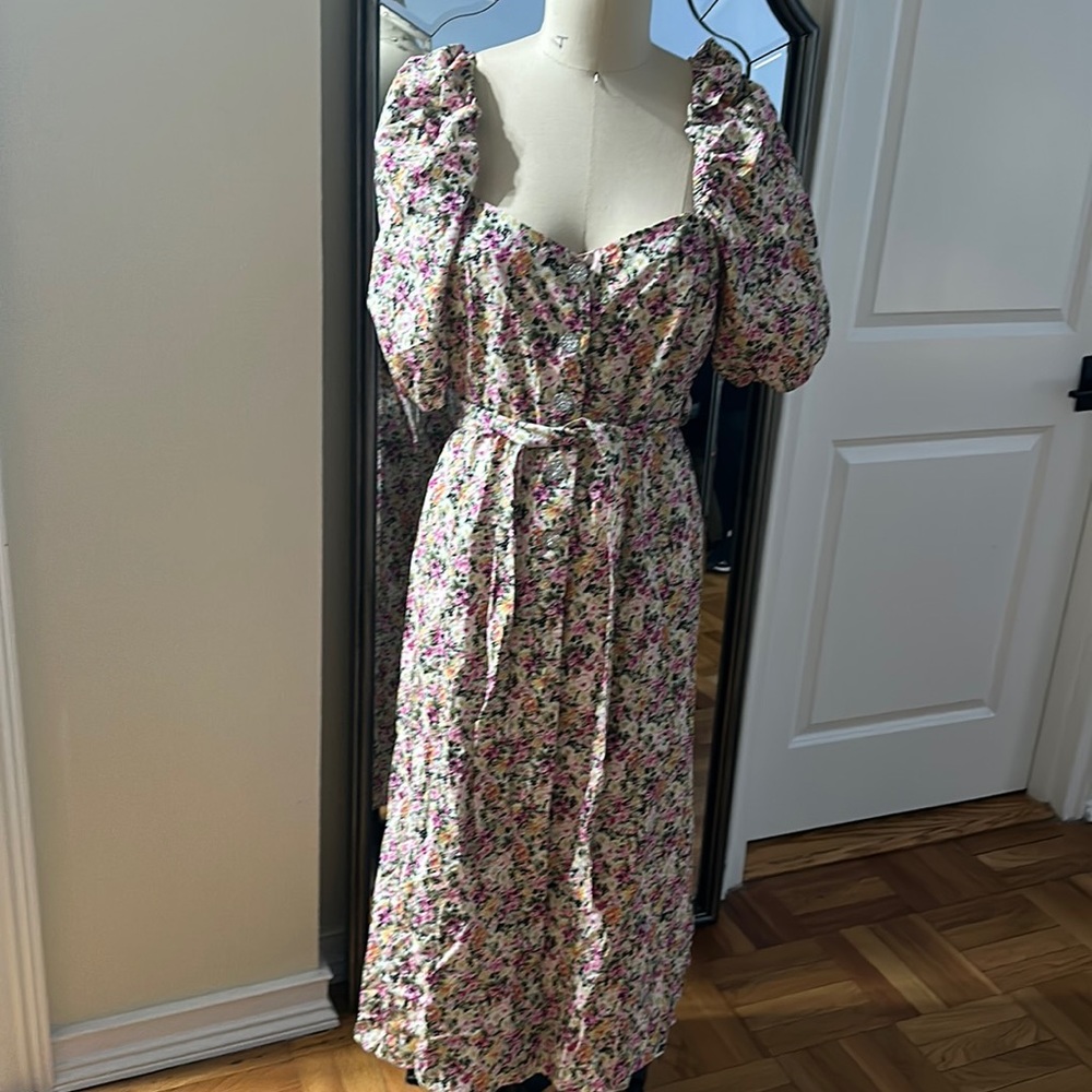 Floral Puff Sleeve Midi Dress